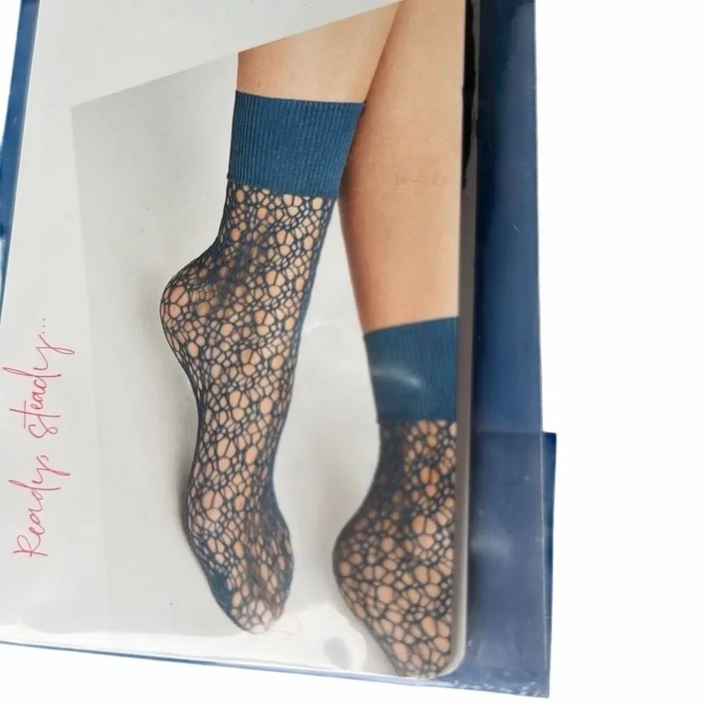 NWT Wolford Studio Micro Fish Scale Socks Black One Size Bold Net Italy